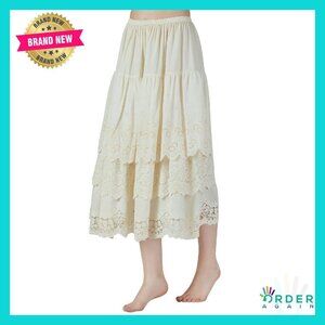 Cotton Half Slip Skirt Extender Lightweight Underskirt 3 Tier Lace Hem